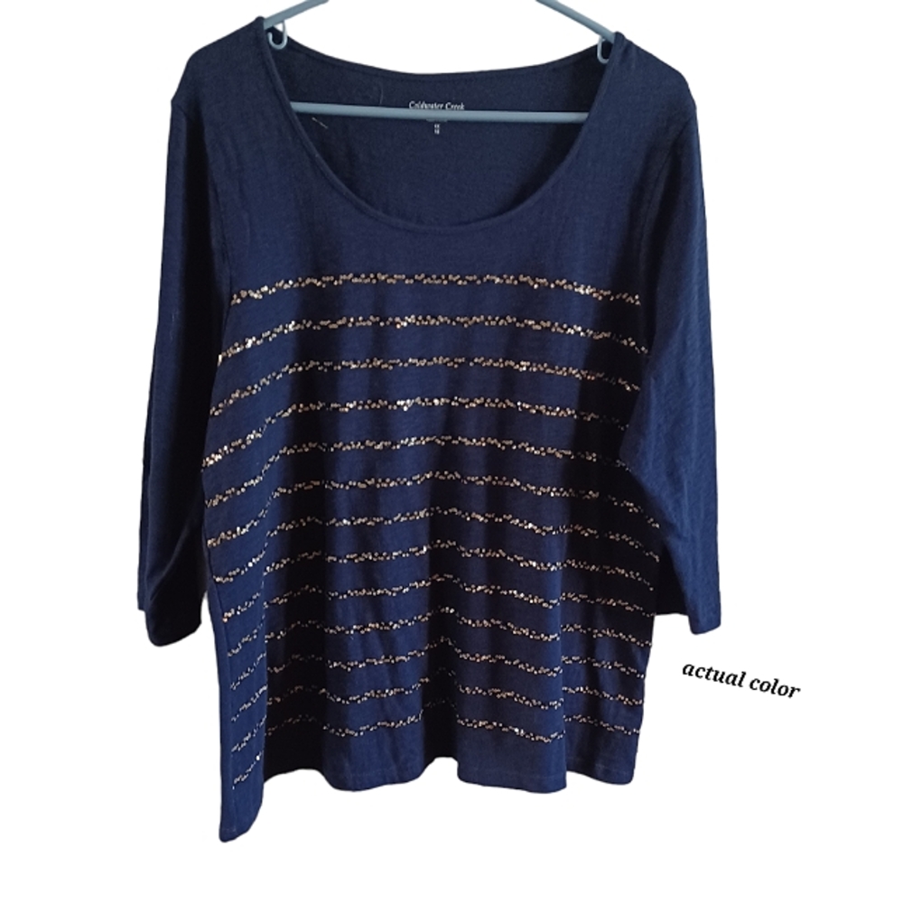 Coldwater Creek Cotton pullover short sleeve top size 1X  18 blue